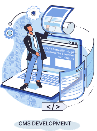 Employee working on Content management system  Illustration