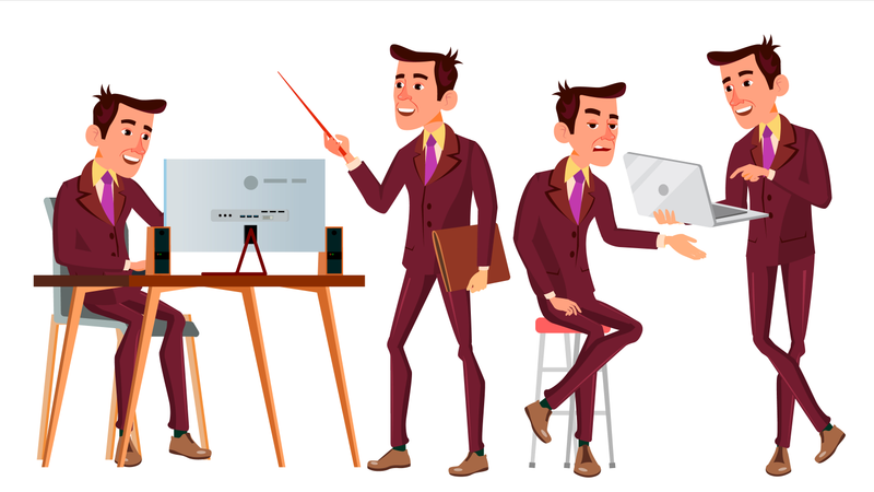 Employee Working On Desk  Illustration