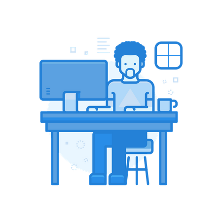 Employee Working On Desk  Illustration