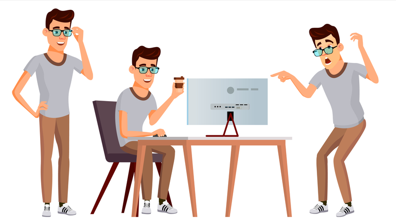 Employee Working On Desk In Office  Illustration