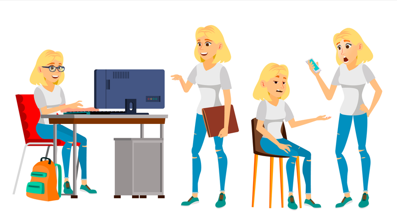 Employee Working On Desk In Office  Illustration