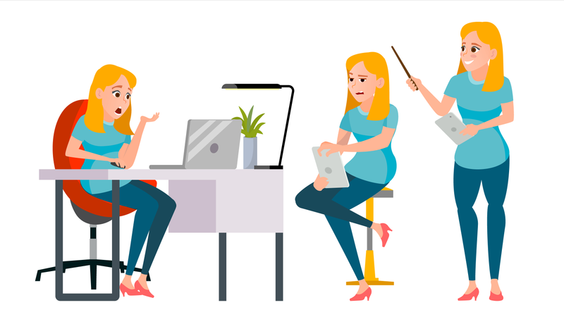 Employee Working On Desk In Office  Illustration