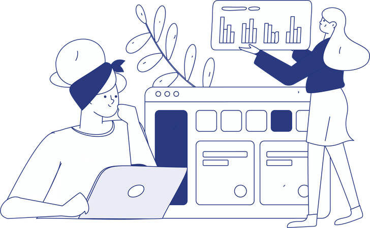 Employee working on digital meetings  Illustration