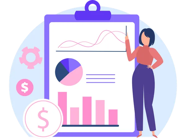 Employee working on Finance Management data  Illustration