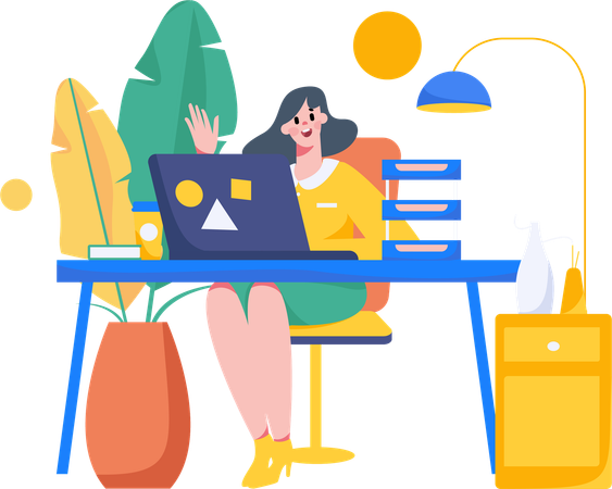 Employee working on her desk  Illustration