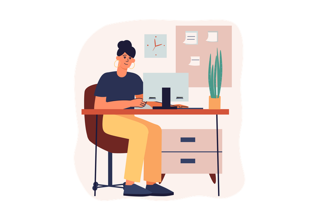 Employee working on his desk  Illustration