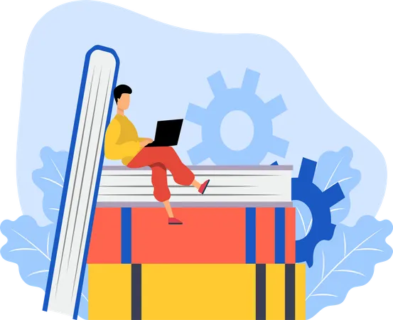 Employee working on laptop  Illustration