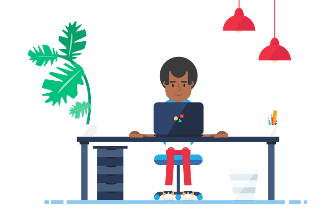 Employee working on laptop  Illustration