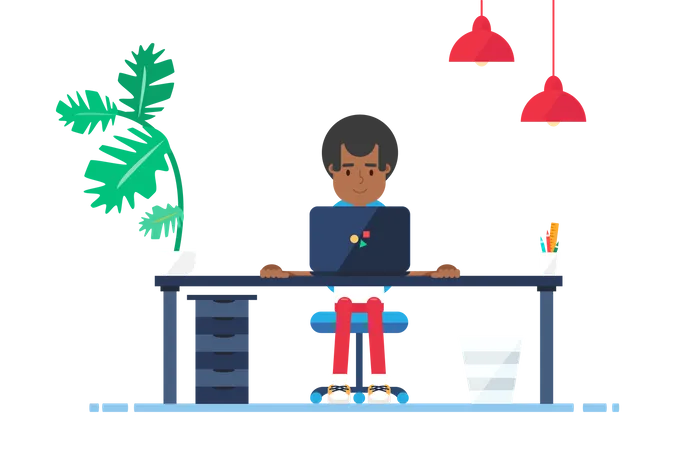 Employee working on laptop  Illustration