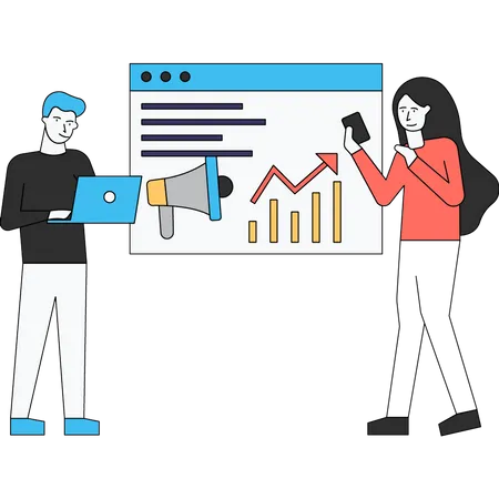 Boy And Girl Working On Marketing Graphs Illustration