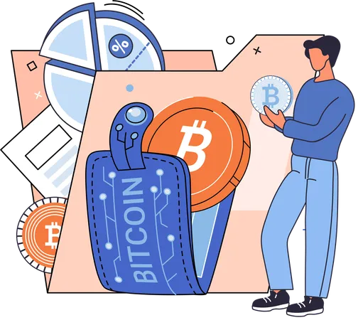 Employee working on mining wallet  Illustration