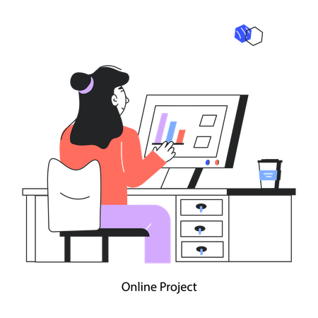Employee Working On Online Project  Illustration