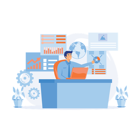 Employee working on presentation data in office  Illustration