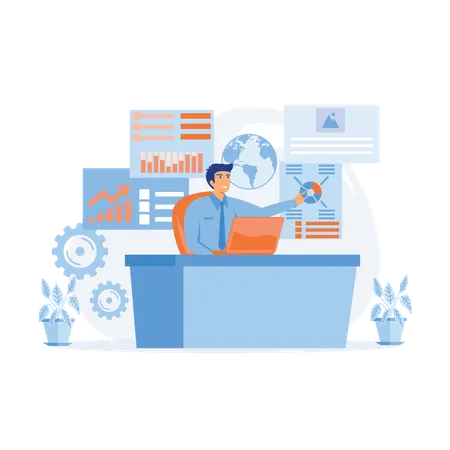 Employee working on presentation data in office  Illustration