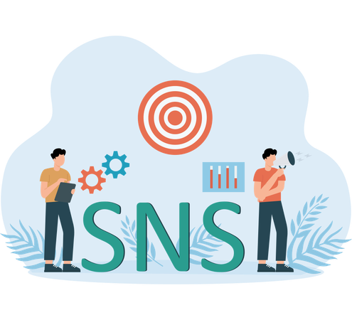 SNS 기술을 다루는 직원  일러스트레이션