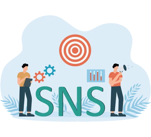 SNS 기술을 다루는 직원  일러스트레이션