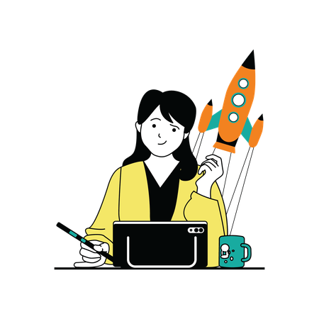 Employee working on startup launch  Illustration