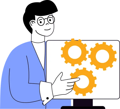 Employee working on system settings  Illustration