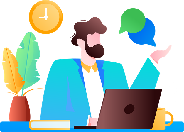 Employee working remotely from laptop  Illustration