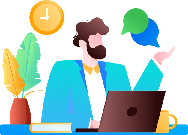Employee working remotely from laptop  Illustration