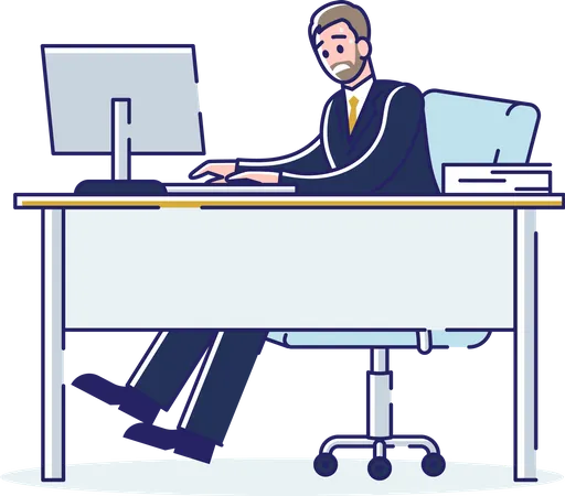 Concept Of Work Deadlines Working Process In The Office With Employee Working On The Computer Man Is Working Very Hard To Follow Deadlines Cartoon Linear Outline Flat Style Vector Illustration Illustration