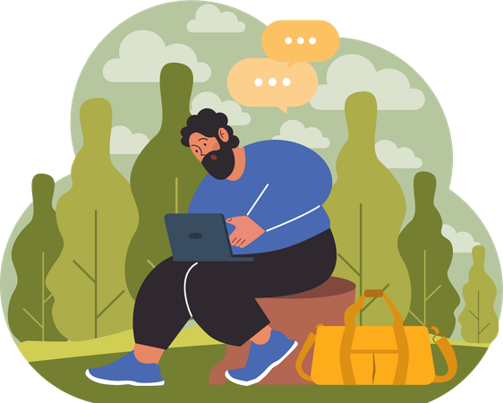 Employee working while camping  Illustration