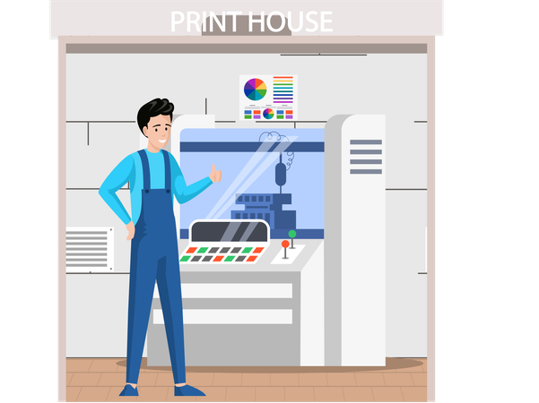 Employee working with equipment shows like gesture  Illustration