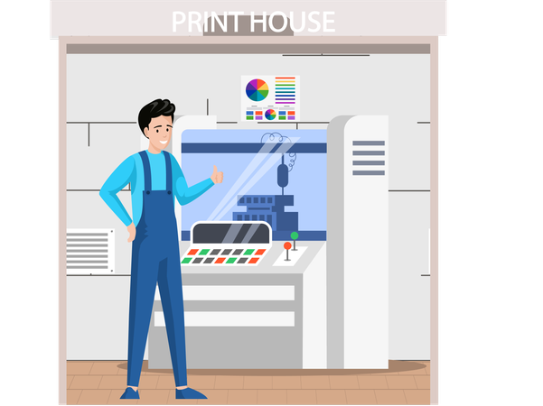 Employee working with equipment shows like gesture  Illustration