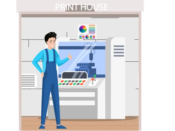 Employee working with equipment shows like gesture  Illustration