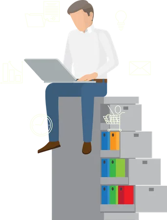 Employee working with laptop Illustration