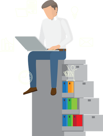 Employee working with laptop  Illustration