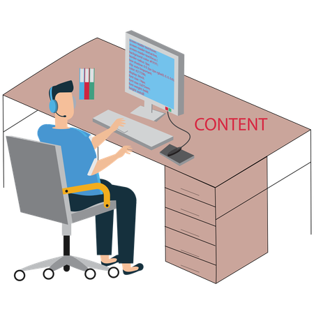Employee works for Creative Content Writer at Work  Illustration