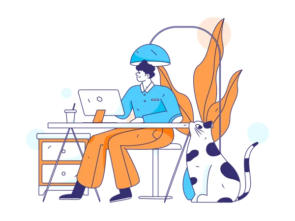 Employee works from home  イラスト