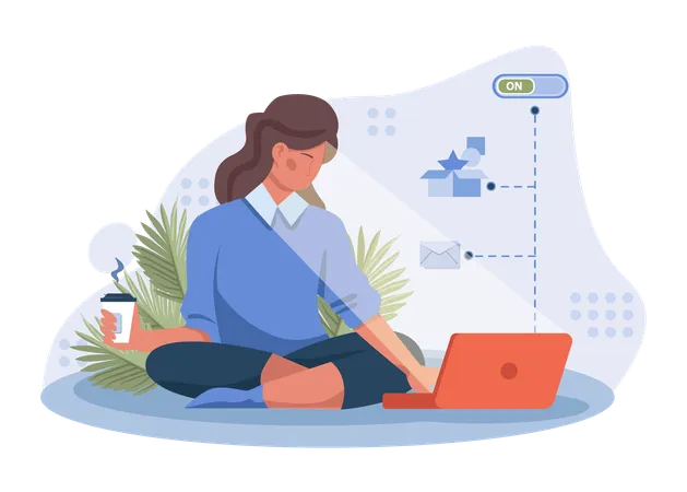 Employee works from home on projects  Illustration