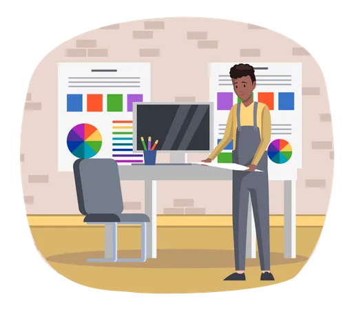 Employee works in paint service Illustration