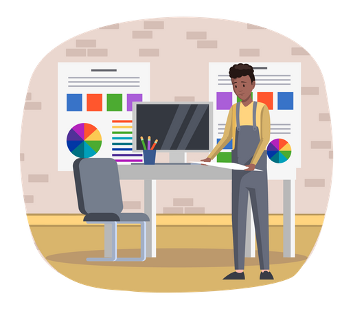 Employee works in paint service  Illustration