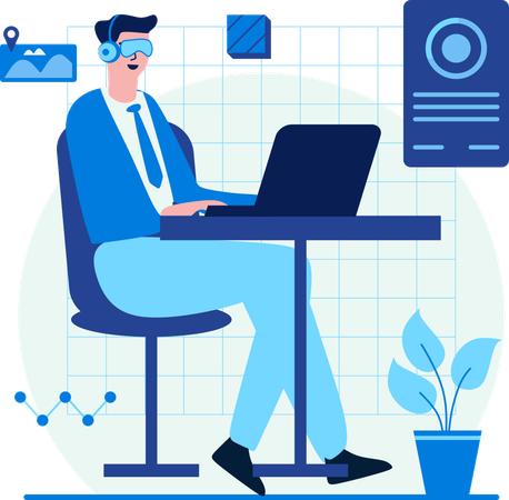 Employee works in Virtual Space working  Illustration