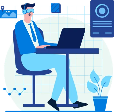 Employee works in Virtual Space working  Illustration