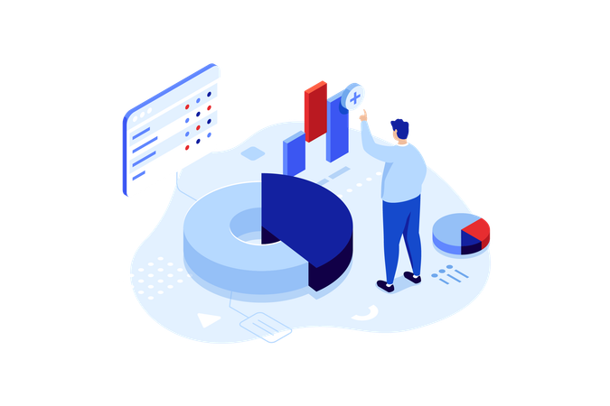 Employee works on business statistics  Illustration