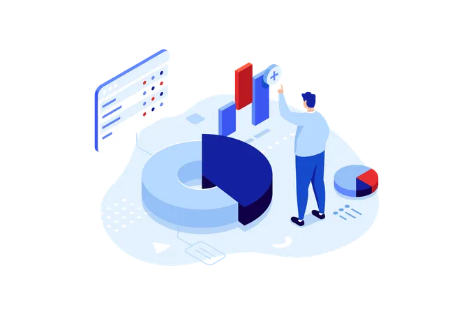 Employee works on business statistics  Illustration