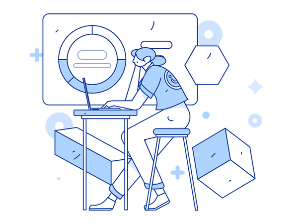 Employee works on business tasks  Illustration