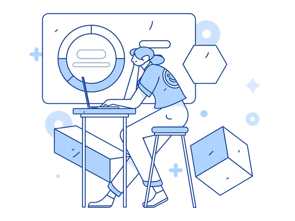 Employee works on business tasks  Illustration