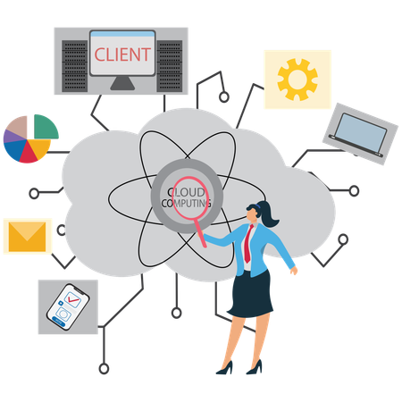 Employee works on Cloud Computing Server  Illustration