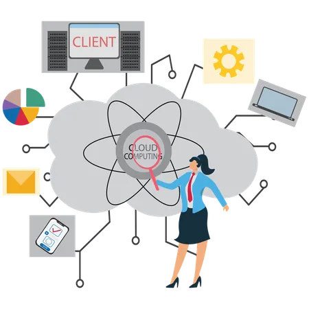 Employee works on Cloud Computing Server  Illustration