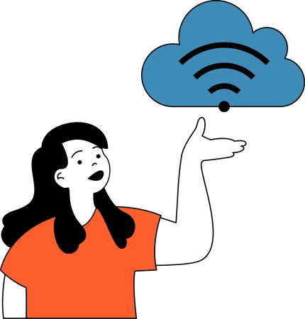 Employee works on cloud signal  Illustration