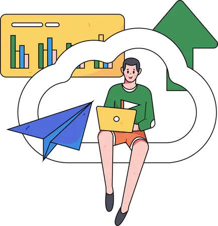 Employee works on cloud technology  Illustration