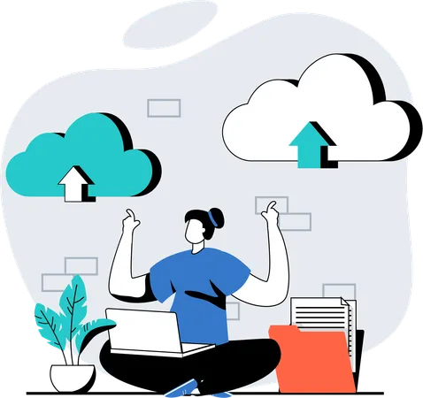 Employee works on cloud uploading  Illustration