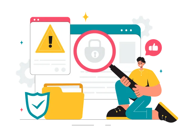 Employee works on computer security measures  Illustration