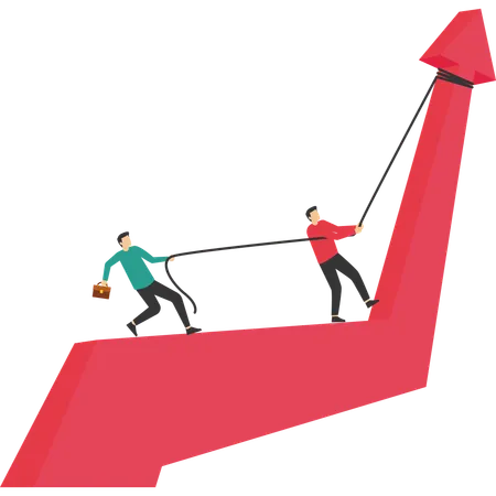Business Target Teamwork Concept Businessman Leading Colleagues Climbing Up To Top Illustration