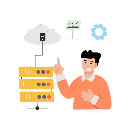 Employee works on Data Center management  Illustration